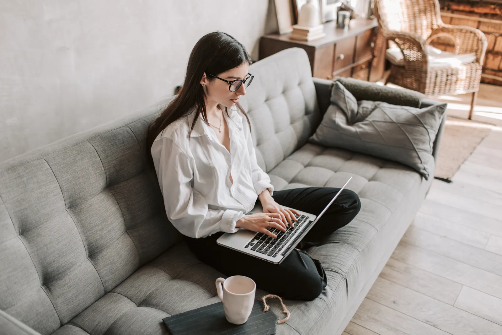 Person using a laptop from home